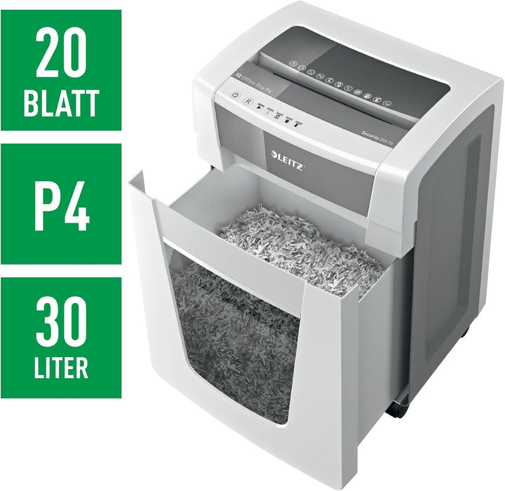 Leitz IQ Aktenvernichter Office Pro Sicherheitsstufe P4, mit Touch-Funktionstasten, Partikelschnitt,