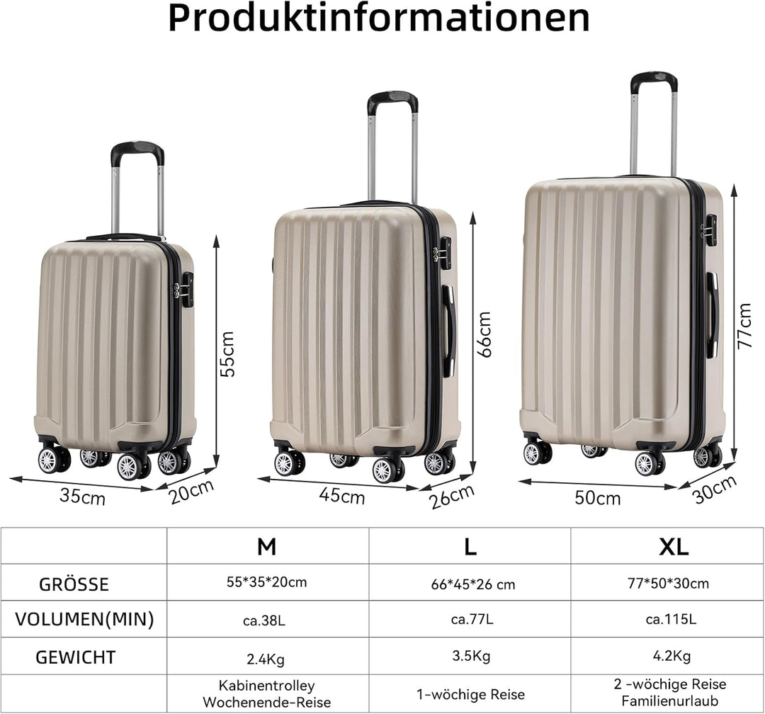 BEIBYE TSA-Schloss 2080 Hangepäck Zwillingsrollen neu Reisekoffer Koffer Trolley Hartschale Set-XL-L