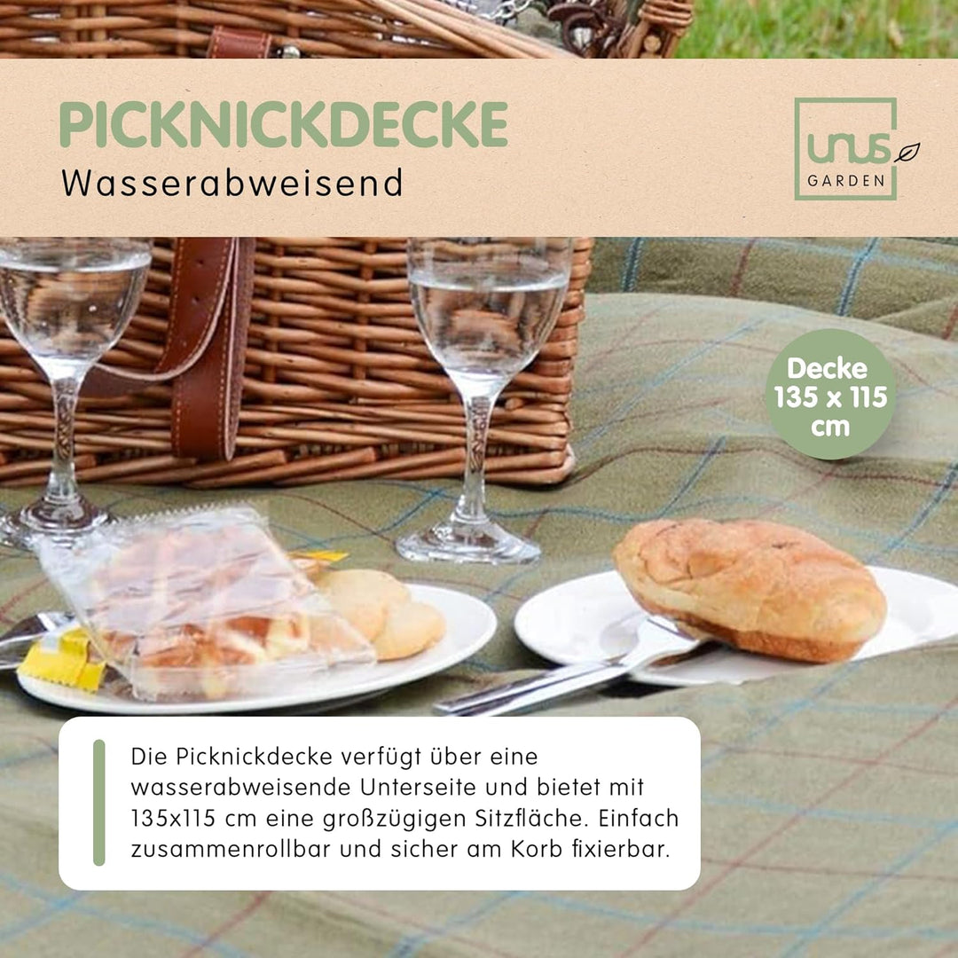 UNUS Nature by Kolibri Picknick Set 2 Personen mit Picknickkorb, Picknickdecke, Besteck und Geschirr
