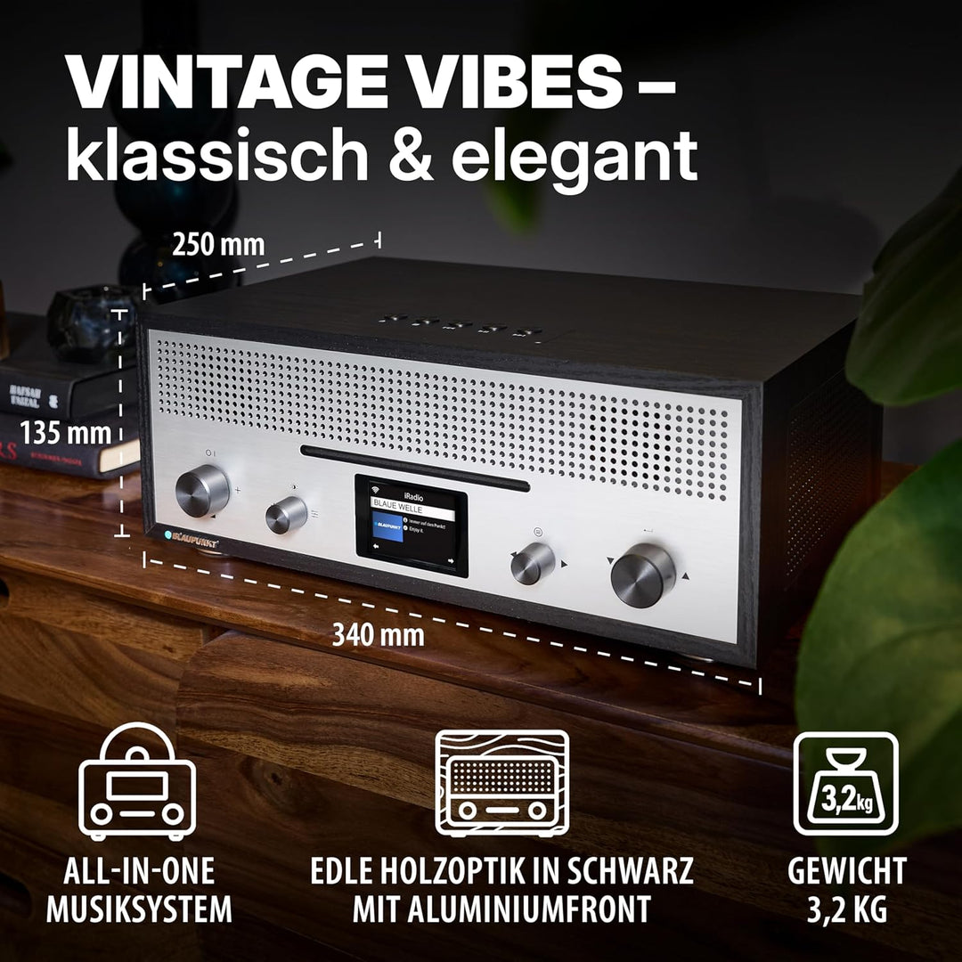 BLAUPUNKT Nostalgieradio Milano RXD 1900 DAB+ mit AUX IN und Bluetooth - 2X 15 Watt RMS Radio mit LC