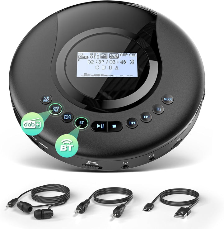 Arafuna Tragbarer CD-Player mit DAB+/UKW- Radio, CD Player Bluetooth mit Hörbuchfunktion, Discman CD