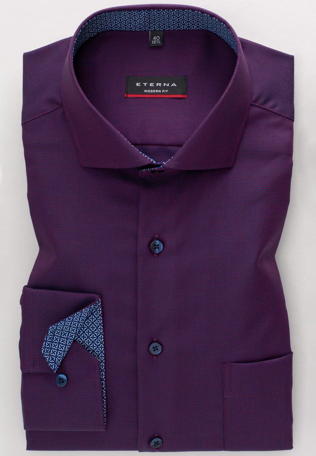 eterna Langarm Hemd Modern Fit Twill strukturiert 41 Weinrot, 41 Weinrot