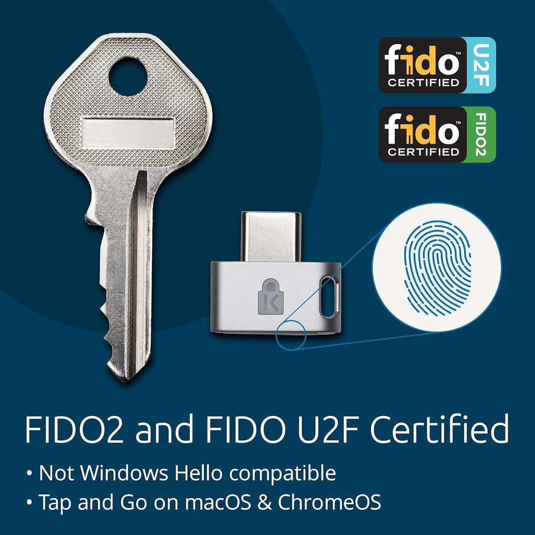 Kensington VeriMark Guard USB-C Fingerprint Security Key, FIDO2 WebAuthn/CTAP2 & FIDO U2F, Sicherhei