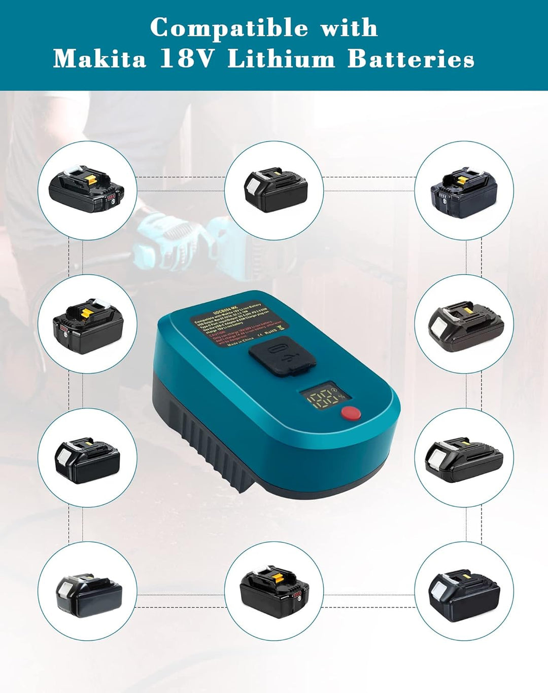 URUN USB-C Ladegerät 65W 3A Schnellladegerät für Makita akku 18V, Handy-Ladegerät-Adapter mit 5V USB