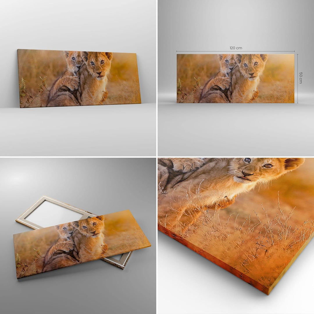 Wandbilder Dekoration Wohnzimmer Löwe Natur Tier Panorama Bilder auf Leinwand 120x50cm Leinwandbild
