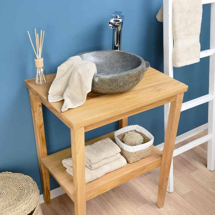 Naturstein Waschbecken grau oval 30 cm von WOHNFREUDEN - Unikat Badezimmer Flussstein Waschbecken Au