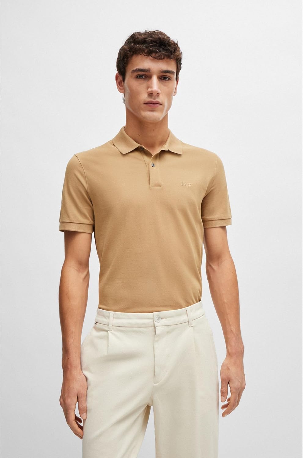 BOSS Herren Pallas Pallas Poloshirt aus Bio-Baumwolle mit Logo-Stickerei XS Mittel Beige260, XS Mitt