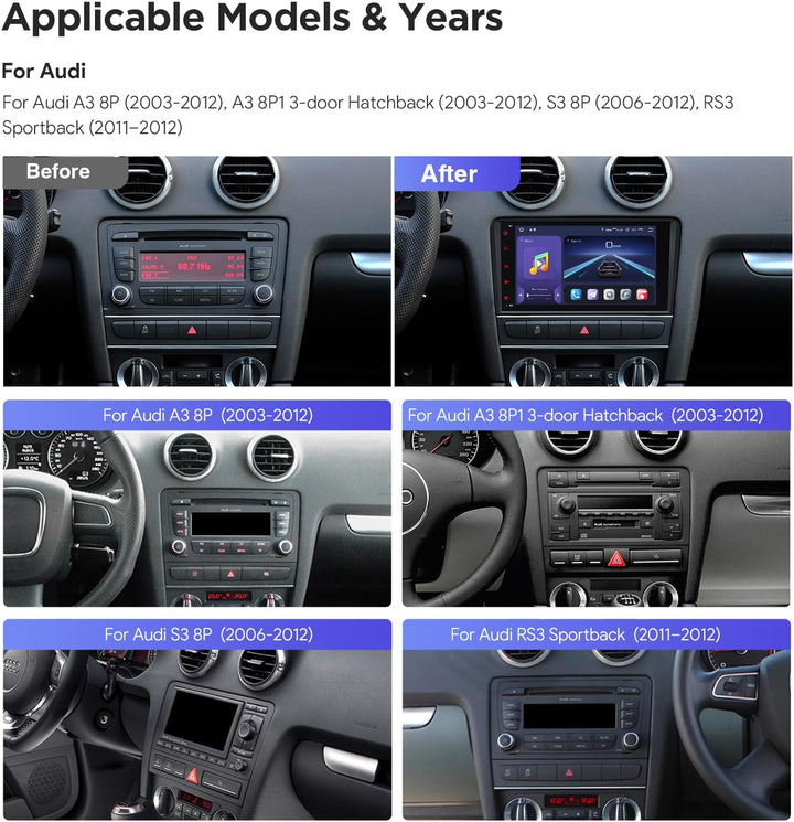 XTRONS Android 12 Autoradio mit Navi für Audi A3 S3 RS3,Snapdragon 665 Octa Core 6GB 128GB,Integrier