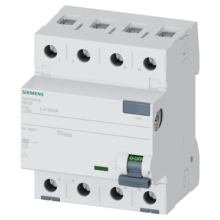 Siemens 5SV33466 FI-Schutzschalter 3P+N TypA 30mA 63A 400V Single, Single
