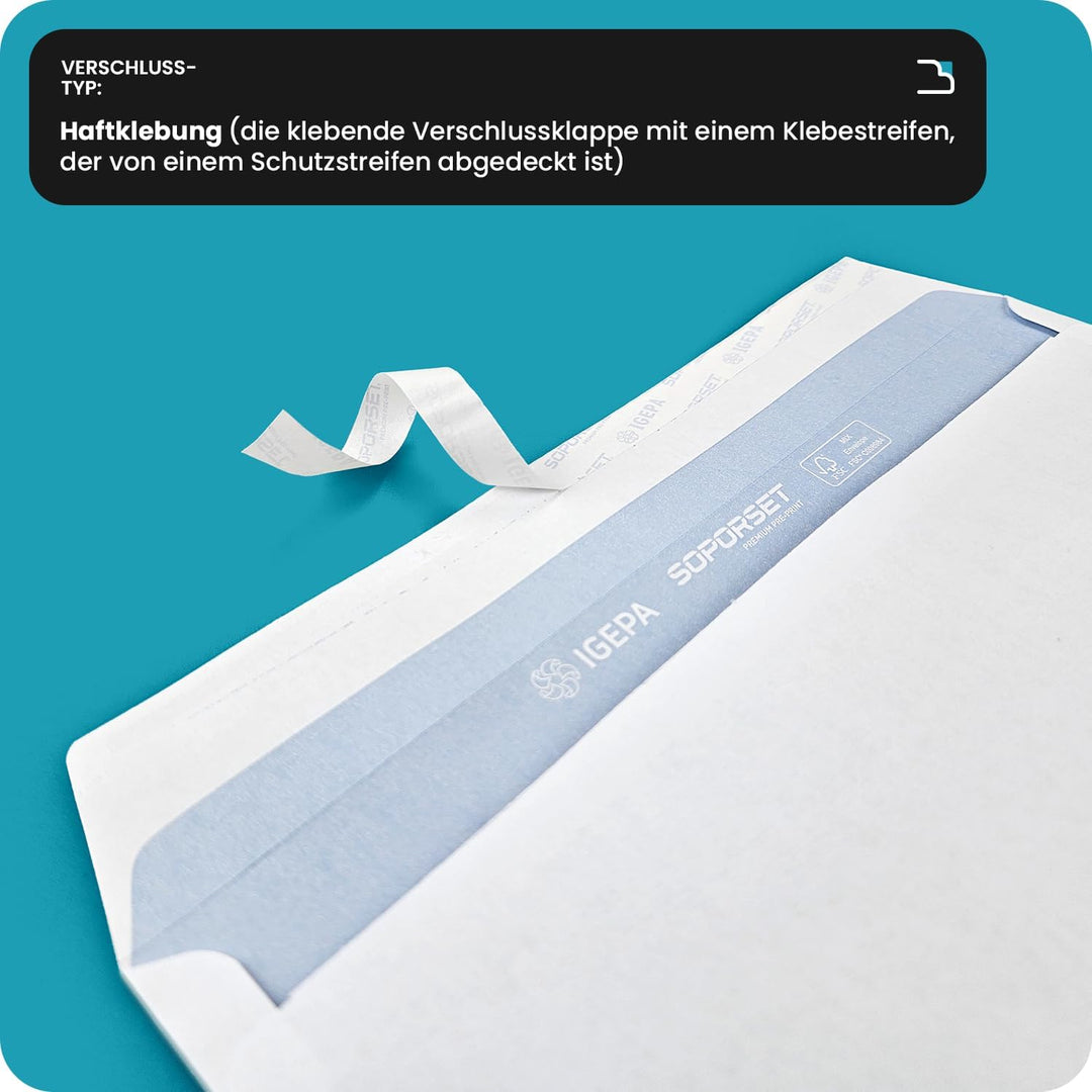 Netuno 1000x weisser Briefumschlag mit Fenster links DIN Lang 110 x 220 mm Geschäfts -Umschlag haftk