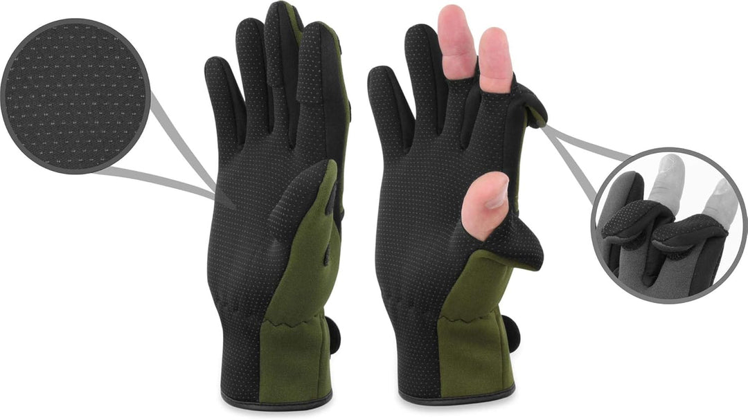 normani Anglerhandschuhe aus 3mm Titanium Neopren mit umklappbaren Fingerkuppen und rutschfesten Han