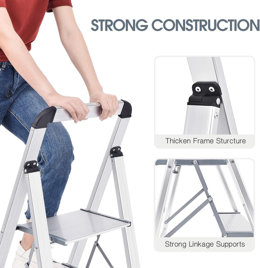 KINGRACK Stufenleiter, Trittleiter 2 Stufen, Klapptrittleiter mit Handlauf, rutschfeste Haushaltslei