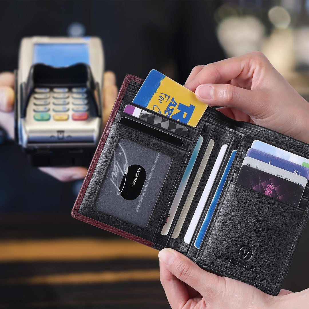 VISOUL Echt Leder Geldbörse Herren mit RFID Schutz Portemonnaie Gross mit Münzfach 10 Fächer Echtled