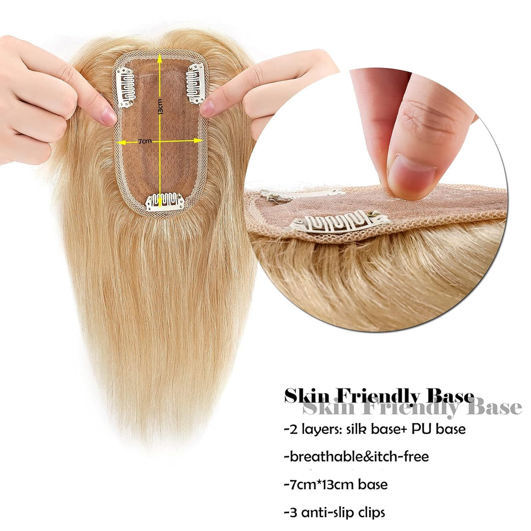 Silk-co Topper Extensions Echthaar Haarteile Echthaar Clip in Extensions Echthaar Glatt Toupet Haarv