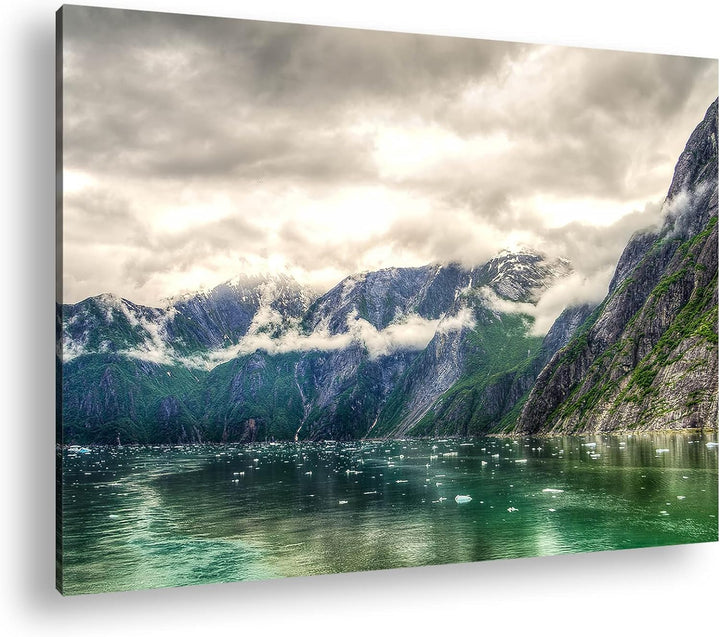deyoli Tracy Arm Fjord bewölkt in Alaska im Format: 80x60 als Leinwandbild, Motiv fertig gerahmt auf