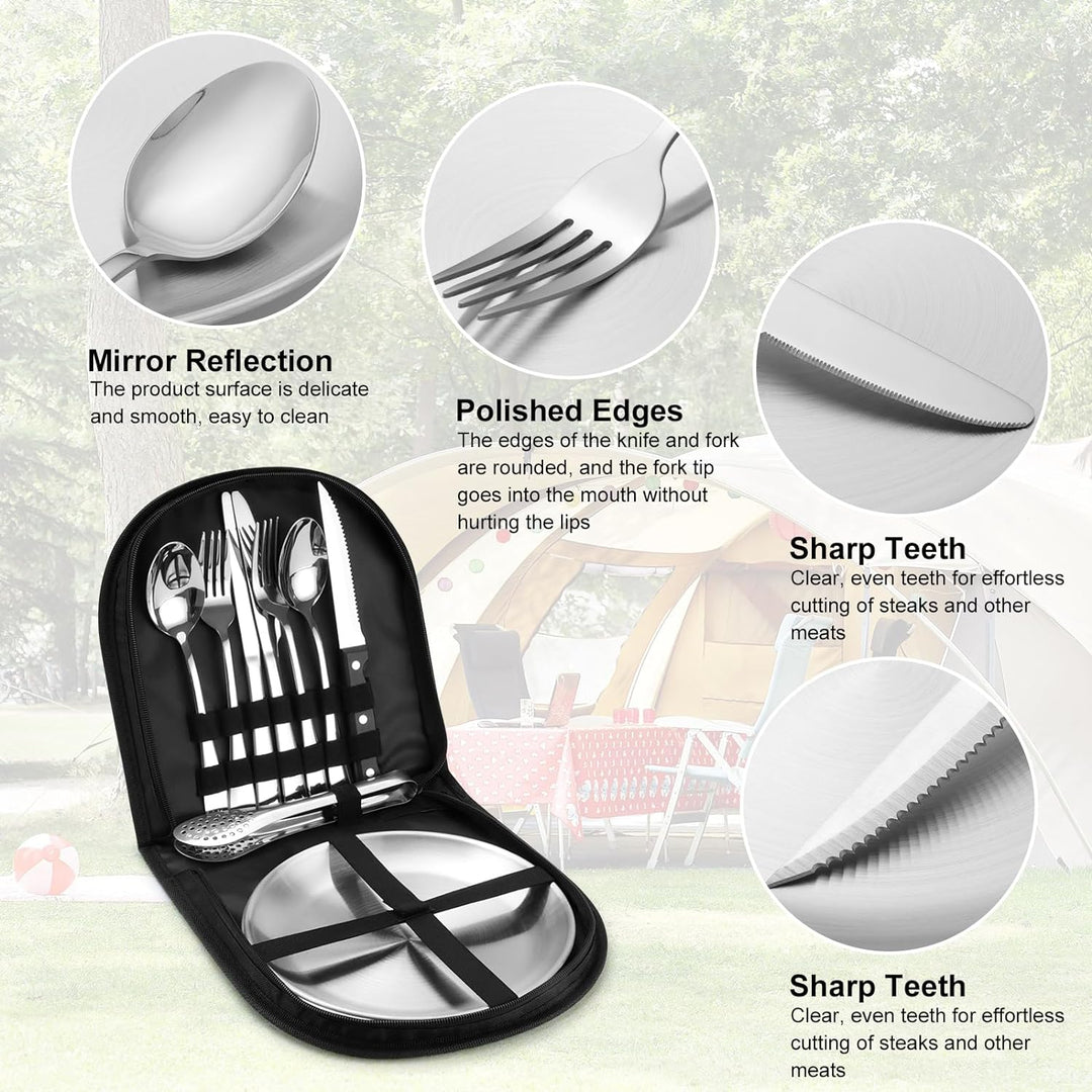 penobon Camping Geschirr Set für 2 Personen, 10 Stück Tragbars Campingbesteck Set aus Edelstahl für