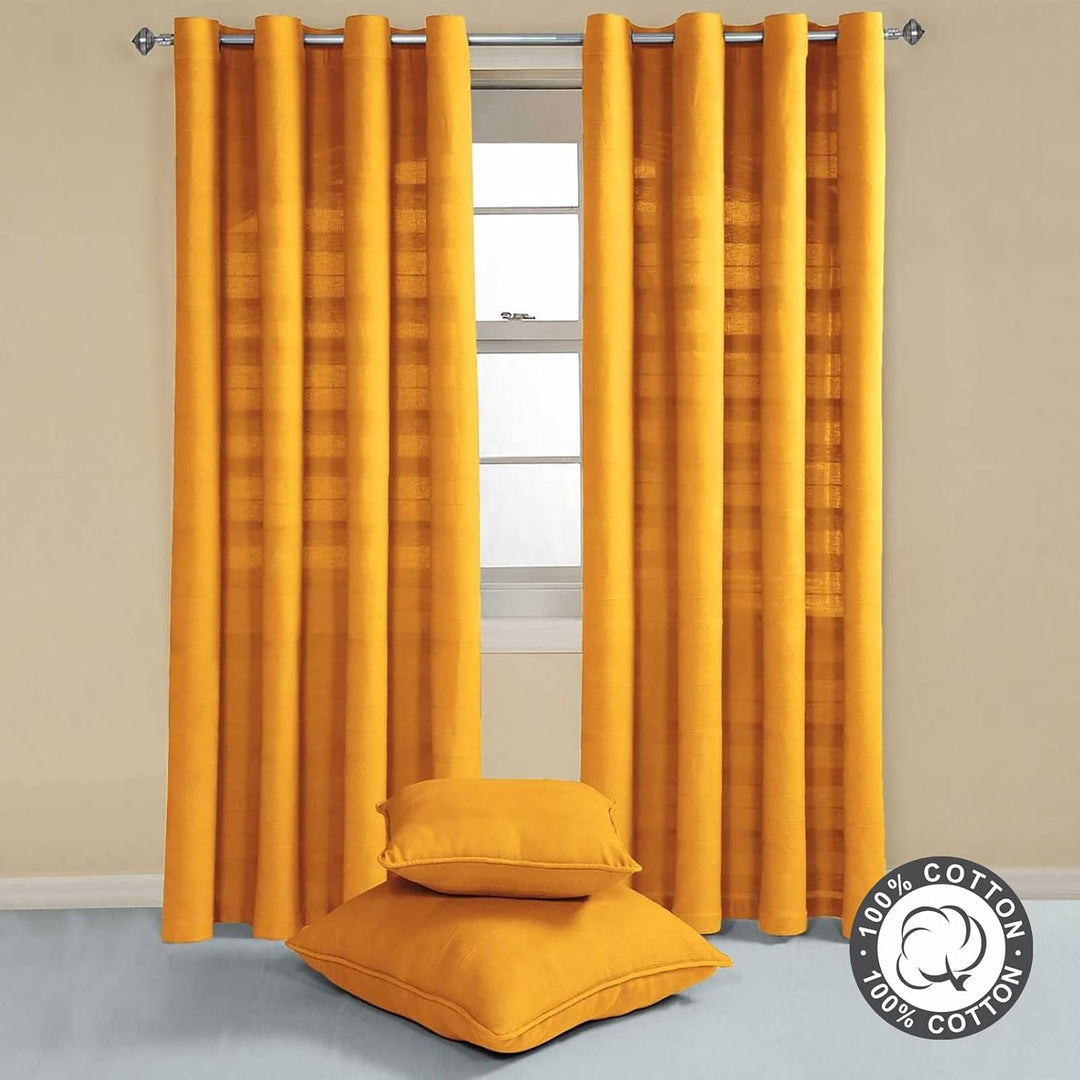 Homescapes handgewebter Vorhang Rajput im 2er Set in senfgelb, 167 x 182 cm (Breite x Länge), Ösenvo