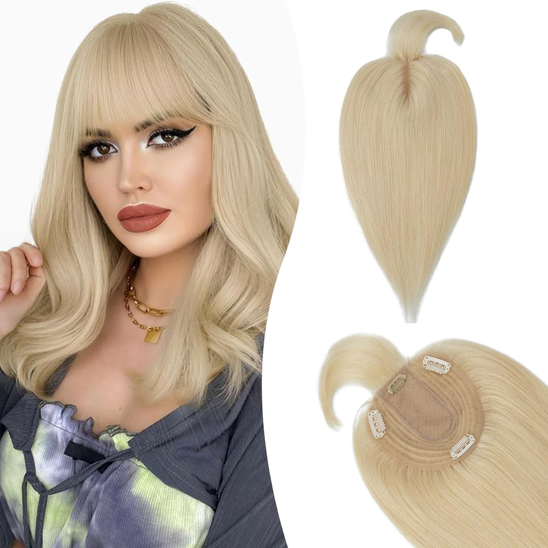 Silk-co Hair Topper Echthaar mit langem Pony, Toupet Damen 10x12cm Basis, Haartopper Echthaar mit Re