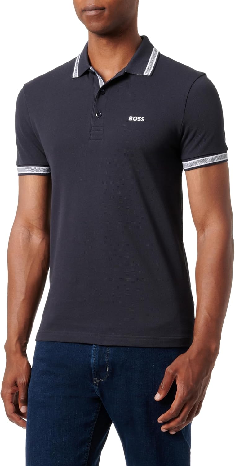BOSS Herren Paddy Poloshirt aus Bio-Baumwolle mit Logo Dunkelblau L