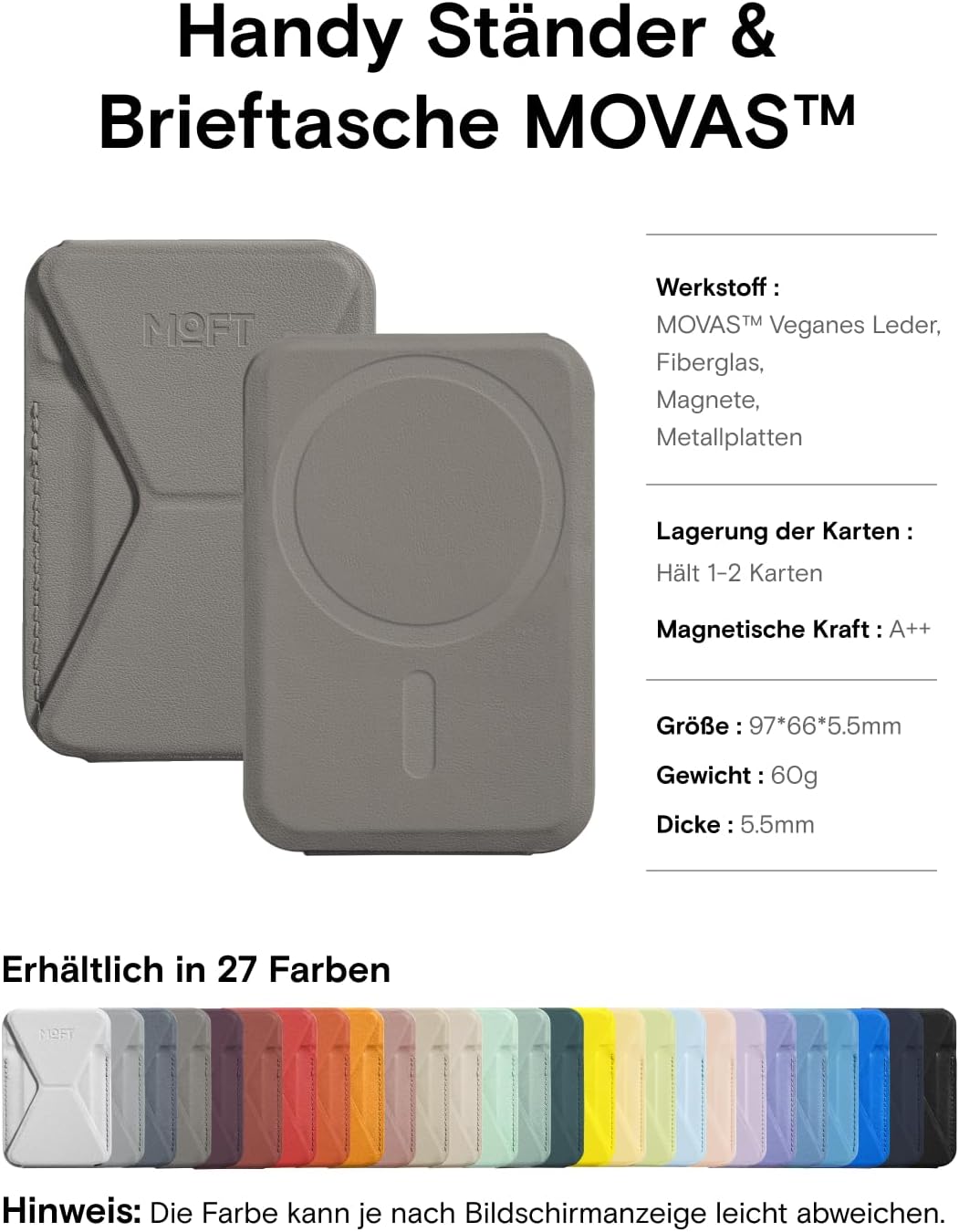 MOFT MagSafe Wallet Ständer für iPhone 15/14/13/12 Serie Kompatibel mit MagSafe, MOVAS Vegan Leder M
