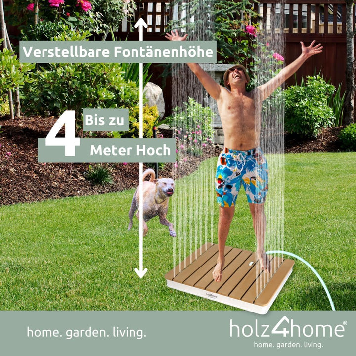 holz4home® Bodendusche als Gartendusche oder Pooldusche I Eckig aus WPC und Aluminium I Höhenverstel