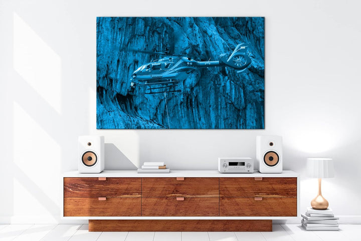 deyoli Rettungshutschrauber im Einsatz Format 80x60 Effekt: Monocrome Blau als Leinwandbild, Motiv f