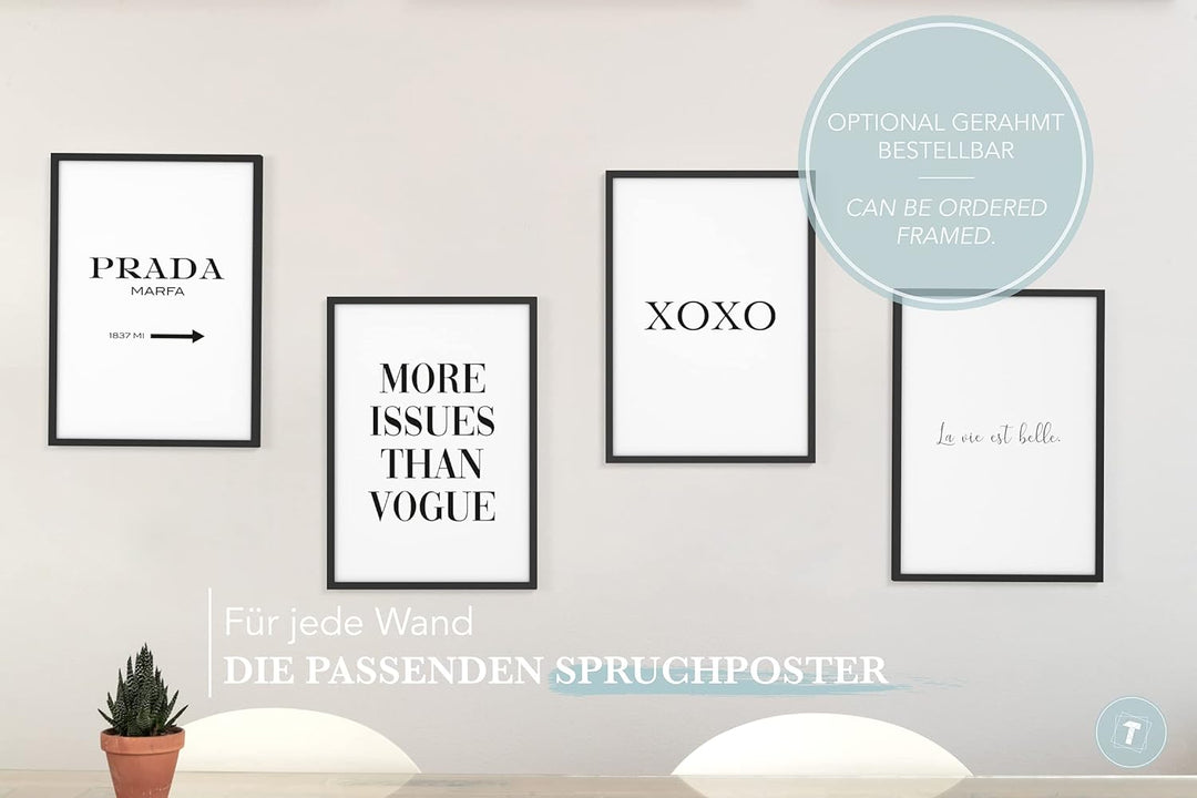 Papierschmiede® Premium Spruchposter Set 4er DIN A1, Motiv: Mode Ikone, Typografie Bilder Wohnzimmer