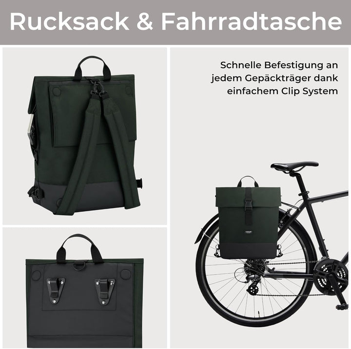 LARKSON Fahrradtaschen für Gepäckträger Damen & Herren Dunkelgrün - Tammo Bike - 2 in 1 Fahrrad Tasc