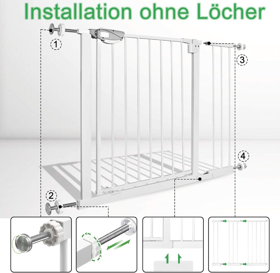 LZQ Treppenschutzgitter, Doppelschloss extra sicheres Metall-Türschutzgitter zum Klemmen, Weiss, 85-