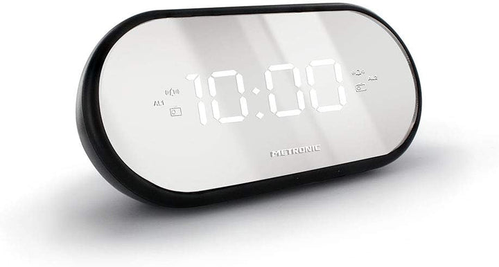 Metronic 477037 FM-Radiowecker, Spiegel, Doppelalarm, mit Sleep/Snooze-Funktion, einstellbare Hellig
