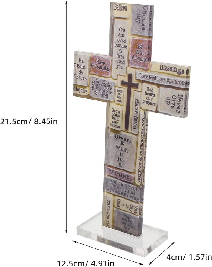HOMSFOU Acryl Kreuz Figur Tischdeko Kruzifix Stehend Kinderkreuz Stehkreuz Tischkreuz Standkreuz Mot