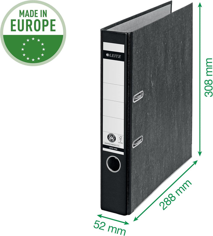 Leitz Qualitäts-Ordner 180°, 10er Pack, A4, klimaneutral, 100 % recycelter Karton, Schmal, 5,2 cm Rü