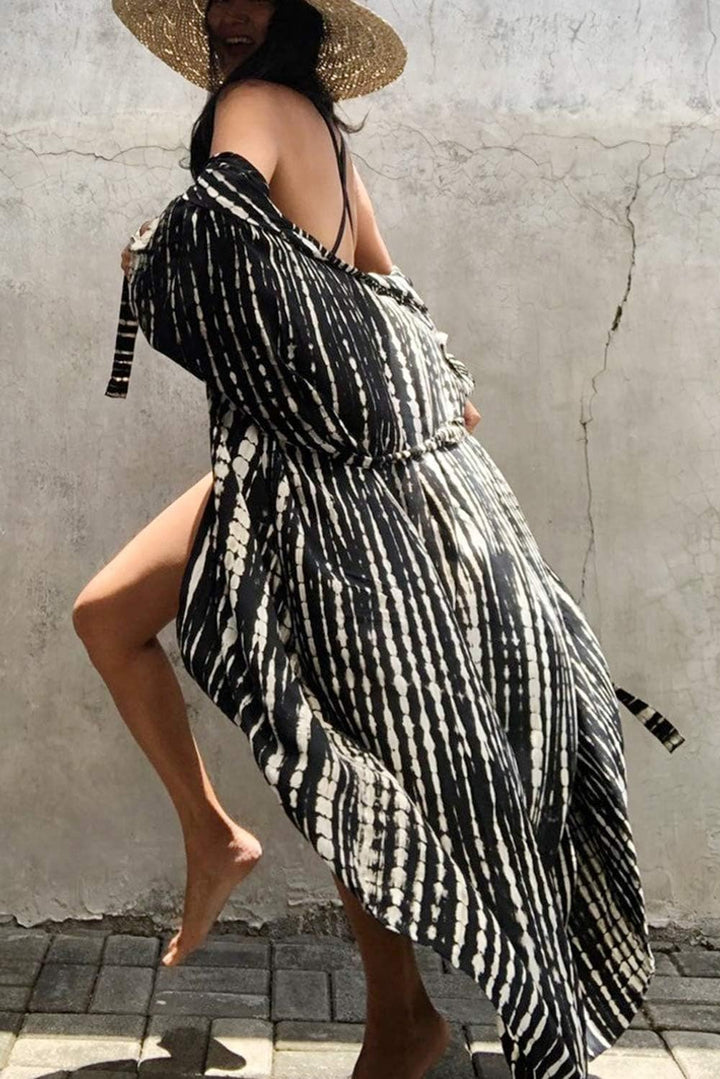 YouKD Böhmische Kimono-Langarm-Strickjacke Strand Badeanzug vertuschen Maxikleid für Frauen