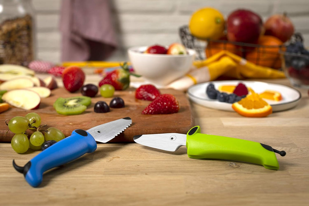 KUHN 22289 RIKON Kinderkitchen Messerset 2-teilig, grün/blau, & Gemüsesparschäler Veggie Kartoffel,