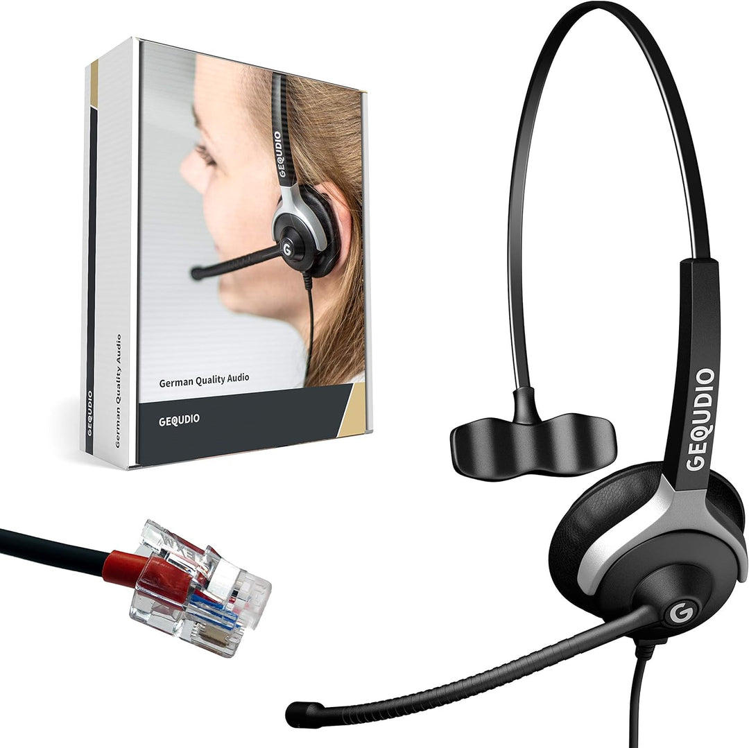 GEQUDIO Headset kompatibel mit Yealink, Snom, Avaya, Grandstream Telefon - inklusive RJ Kabel - Kopf