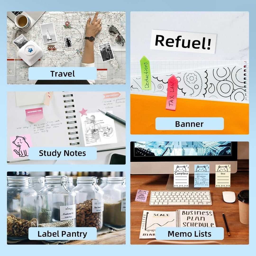 vretti Mini-Drucker TP2-Y Pocket-Drucker, Mini-Thermodrucker kompatibel mit Android & iOS, Sticker-D