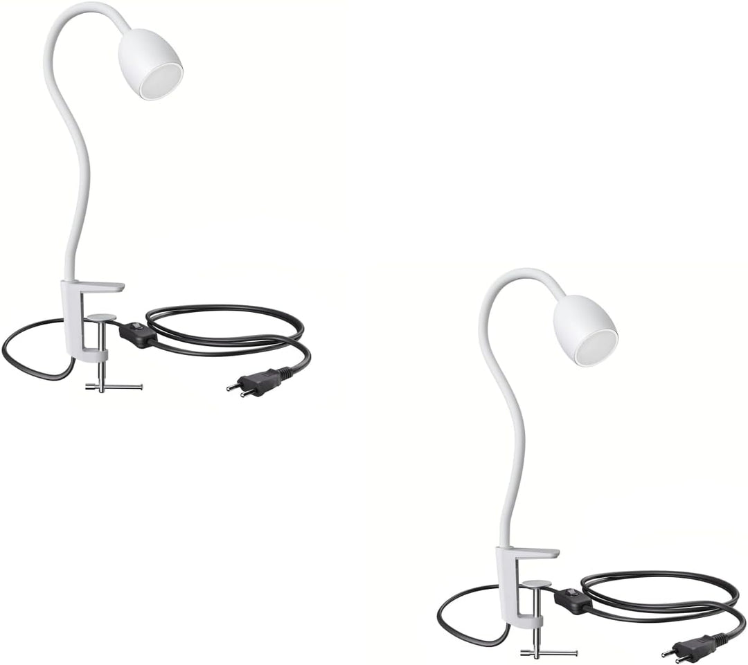 ledscom.de GU10 Klemmlampe KLUK mit Schwanenhals, weiss inkl. GU10, warm-weiss, 4,914W, je 450lm, 2