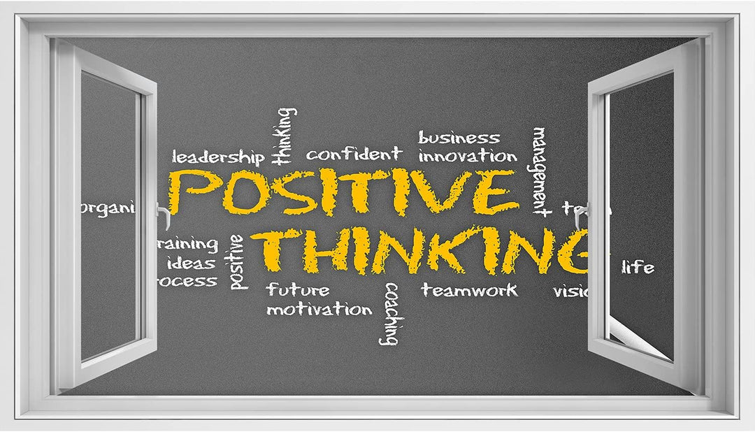 islandburner Bild auf Leinwand Fensterblick Positive Thinking Dunkle Kreidetafel mit Einer positiv d