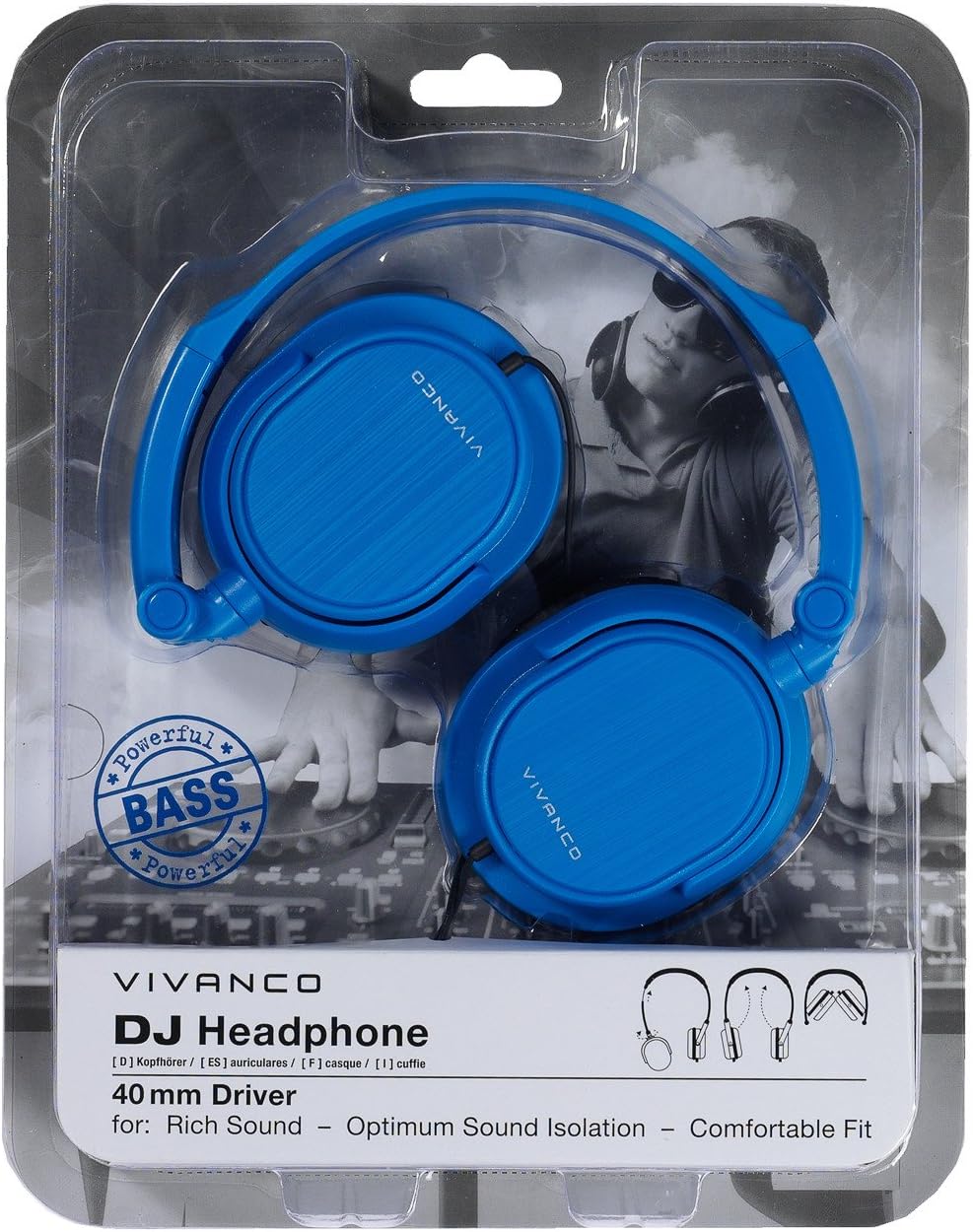 Vivanco DJ 20 Stereo On Ear Kopfhörer faltbar (drehbar, DJ-Style, 1,8m Kabellänge) blau blau DJ 20,