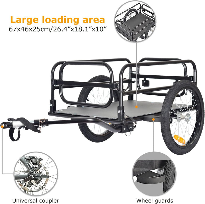 Tiggo Klappbar Fahrrad Lastenanhänger Fahrradanhänger Ladefläche: 67 x 46x25 cm / ca. 70 Liter / 2 G
