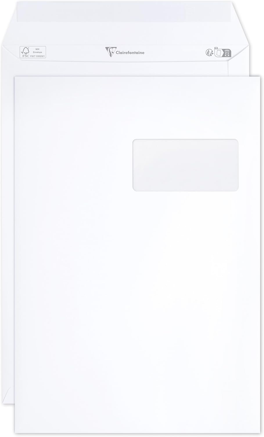 Clairefontaine 10250C - Karton mit 250 Versandtaschen weiss C4-229x324 mm, selbstklebend,120g, mit S