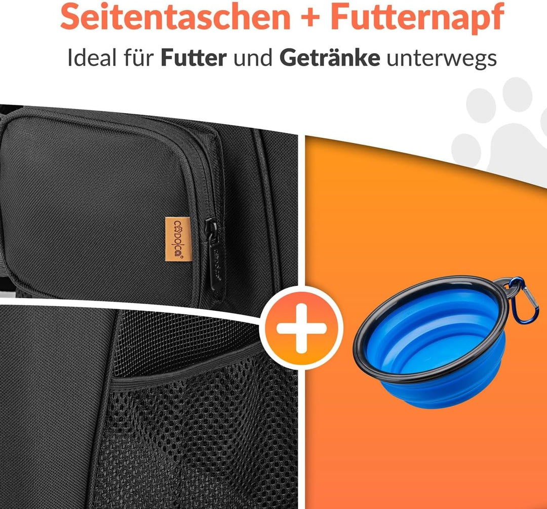 CADOCA® Haustierrucksack bis 20 kg verstellbare Gurte faltbar Kurzleine Haustier Tragetasche Hunderu