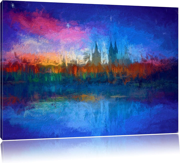 Polarlichter über der Skyline von Köln Deluxe Format: 100x70 cm auf Leinwand, XXL riesige Bilder fer