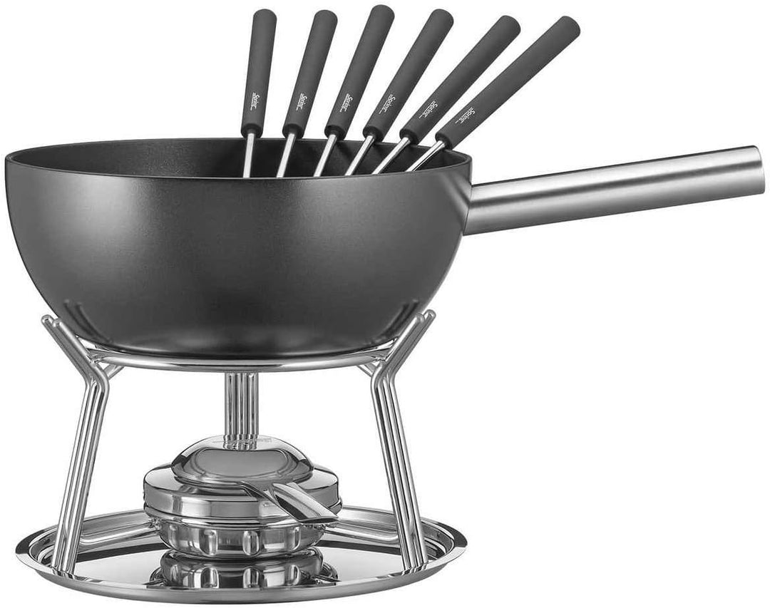 Spring Fondue Set ALU INDUCTION | Aluminium Guss Topf Emailliert | Schwarz | Antihaftbeschichtet | R
