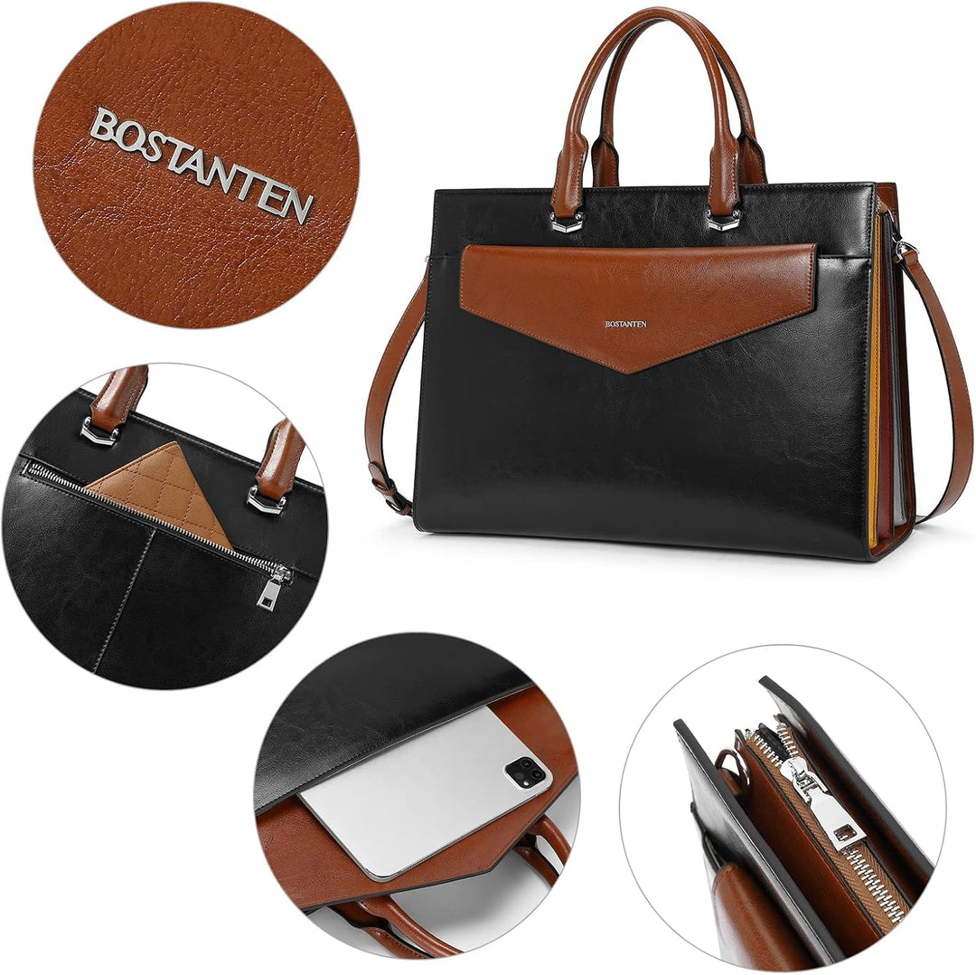 BOSTANTEN Damen Aktentaschen Leder Laptop Schultertasche 15.6 Zoll Frauen Arbeitstasche Businesstasc