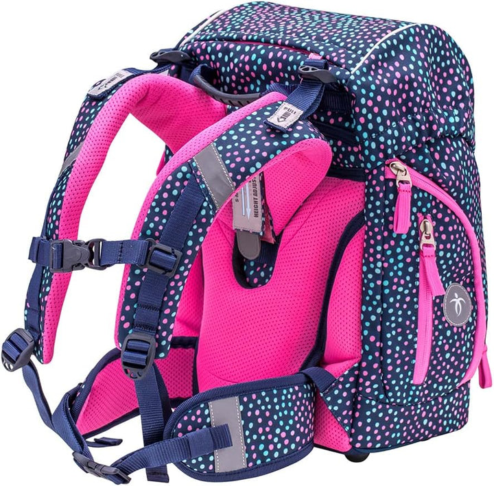 Belmil ergonomischer Schulrucksack Schulranzen Set 5-teilig für Mädchen mit PATCH Set, Brustgurt, Hü