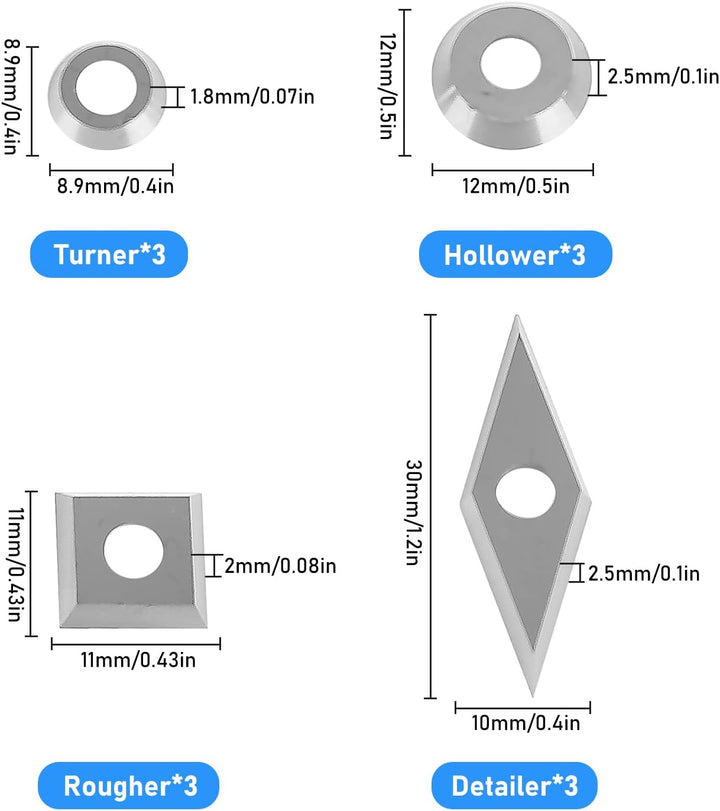 Drechselwerkzeuge,Drehmeissel Set 16 Stück,Wendeplatten Hartmetall,Diamantkopf Drechselwerkzeuge, Dr