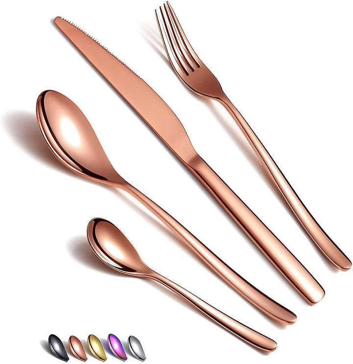 HOMQUEN Kupfer Besteck Set 24 Stück, Kupfer Besteckset aus Edelstahl, Kupfer Titanbeschichtung, Uten
