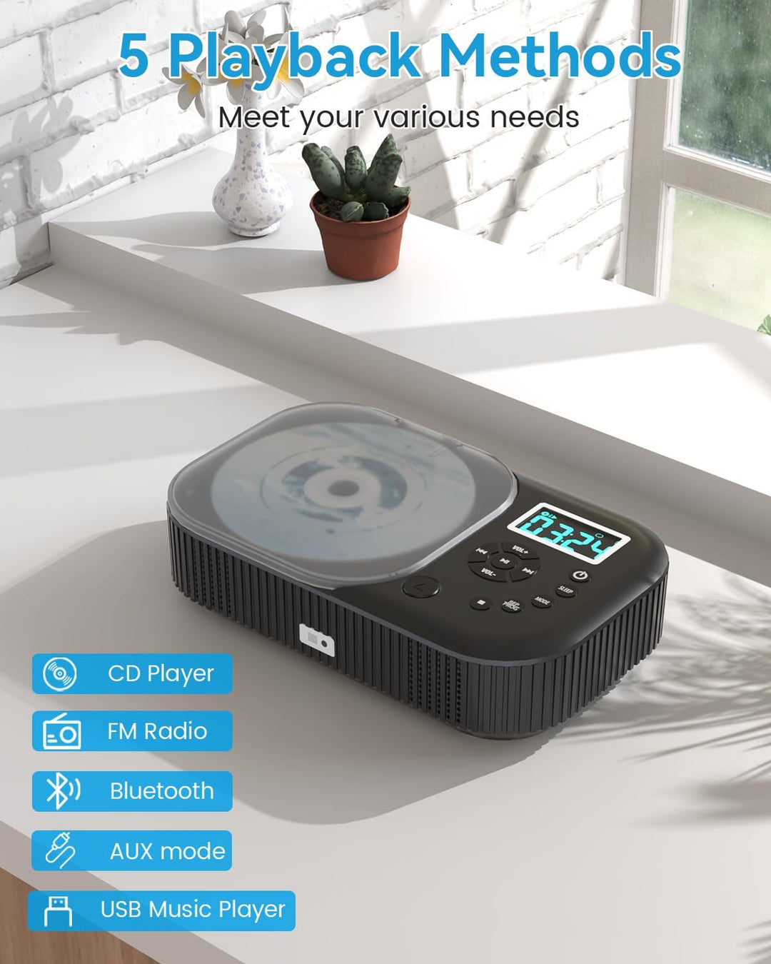 MONODEAL NEU 2025 CD Player Tragbar, CD Player Bluetooth mit Radio FM, Wiederaufladbar Tragbarer CD