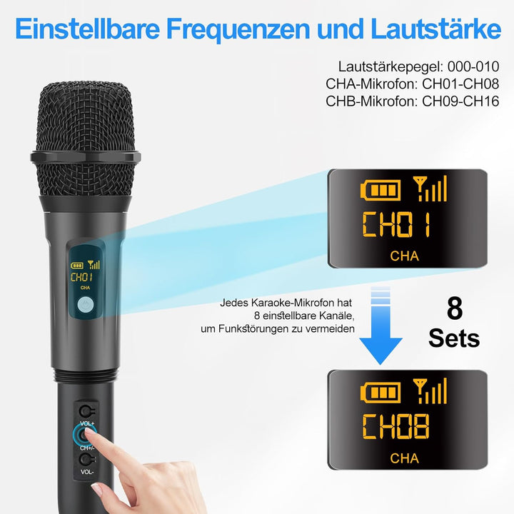 Aveek Karaoke Mikrofon Kabellos Set, 2.4GHz Drahtloses Handmikrofon,6,35/3,5 mm Mikrofonöffnung,Mit